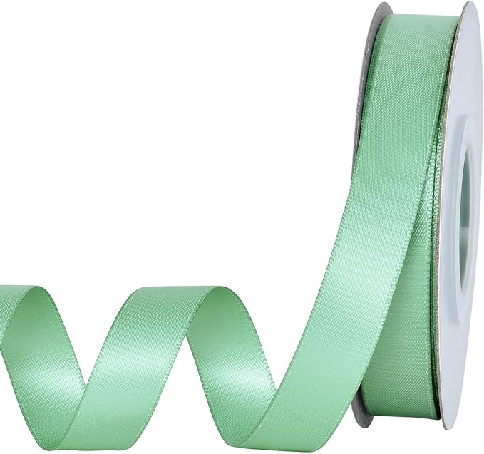 YAMA Sage Green Double Faced Satin Ribbon, 5/8 Inch 25 Yards, Light Green Ribbon for Gift Wrapping Crafts Hair Bows Wedding Party Decoration