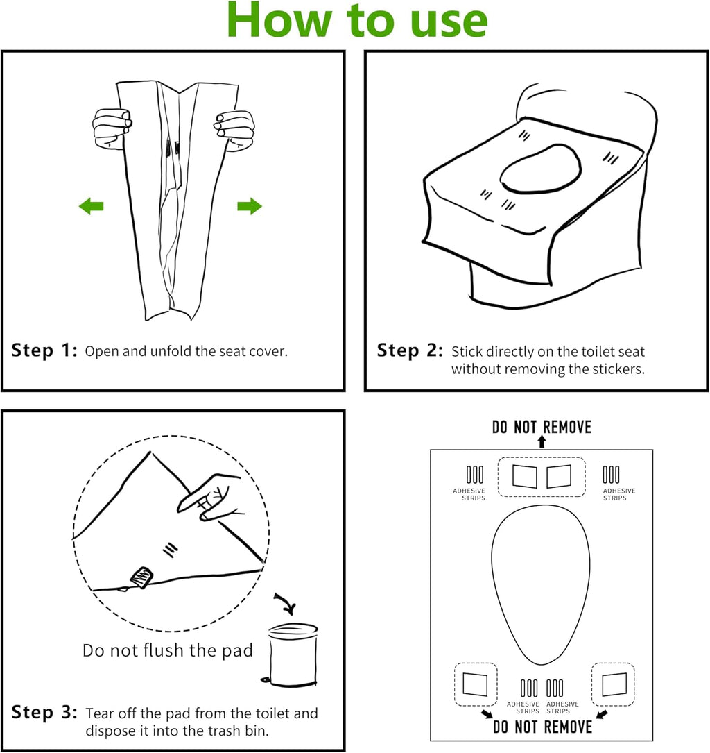 TenFans Toilet Seat Covers Disposable - 20 Count Individually Travel Pack - Sticker Free Faster Use - Waterproof XL Covers for Adults and Kids - Travel Accessories Public Restrooms, Camping, Airplane