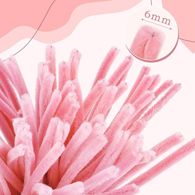 FACIACC 600PCS Pipe Cleaners Craft, 6 Assorted Colors Chenille Stems for DIY Bouquet Christmas Gift Party Decor (Pink)