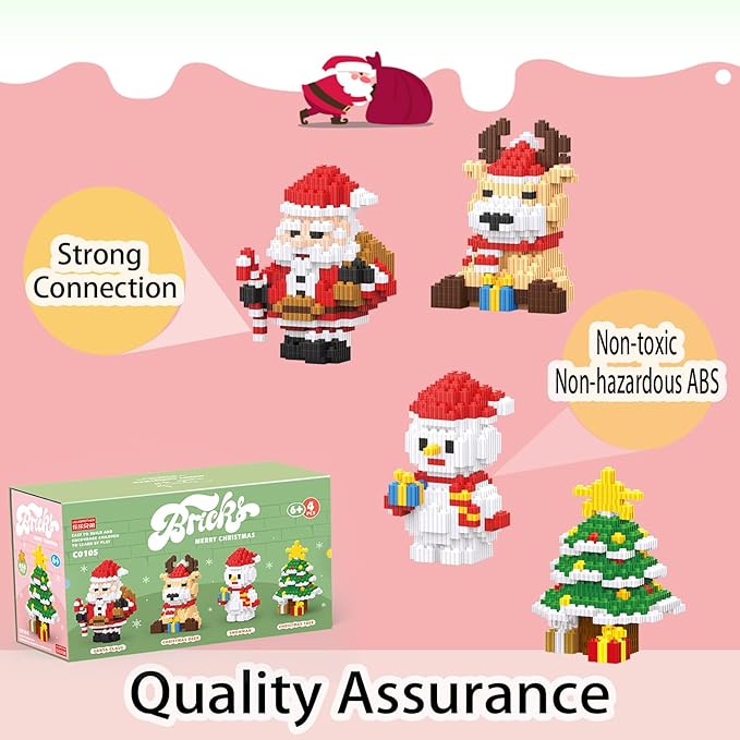 Christmas Building Blocks Sets 4 in 1 Compatible for Lego Christmas Micro Blocks Stacking New Toys Holiday Present Box New Year Birthday Gifts for Kids 6-12 Years Old (4 in 1)