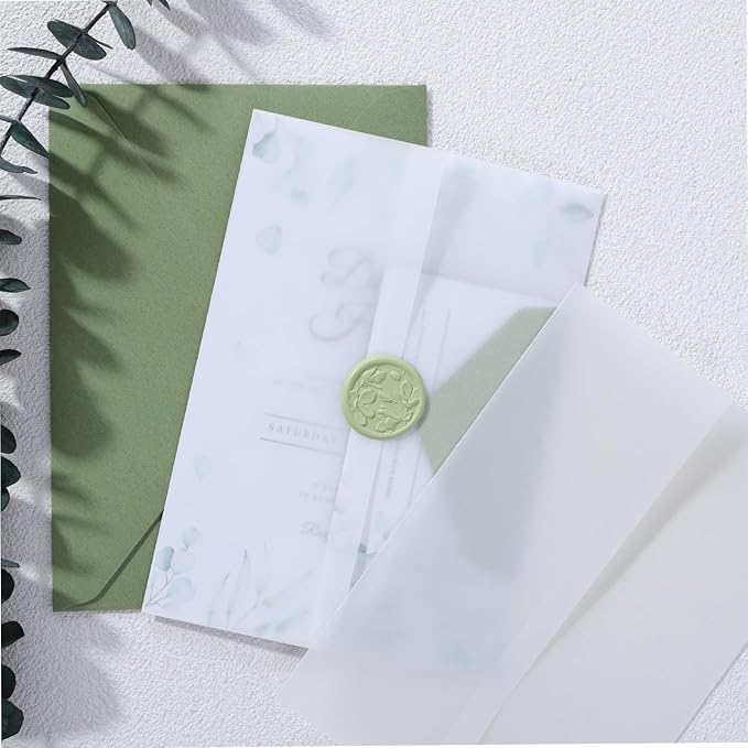 UNIQOOO 30 Pack Pre-Folded Vellum Jackets for 5x7 Invitations, Elegant Blank DIY Vellum Paper, 115GSM Semi-Transparent Cover Jacket for Wedding Envelopes