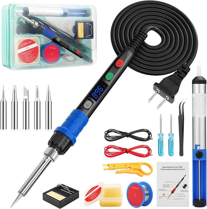 Soldering Iron Kit, 90W LED Digital Soldering Gun kit with Ceramic Heater, 110V Adjustable Temperature Solder Welding Iron Kits, Auto-sleep, Thermostatic Design, Black