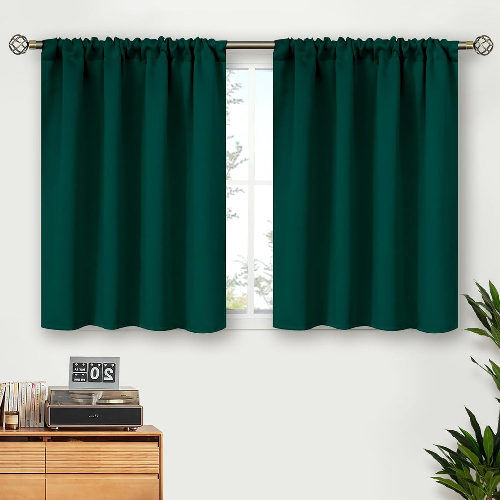 BGment Emerald Green Blackout Curtains 36 Inch Length for Kitchen Window - Short Thermal Insulated Drapes Room Darkening with Rod Pocket for Bathroom Cafe Rv Window, 42 x 36 Inch, 2 Panels