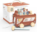 Speedy Monkey Bus Pounding Bench, Pull-Along Bus with Hammering Activity, 8 Wooden Characters, Enhances Hand-Eye Coordination, Safe Design, Non-Toxic Paint, Educational Toy for Kids 2-5 Years