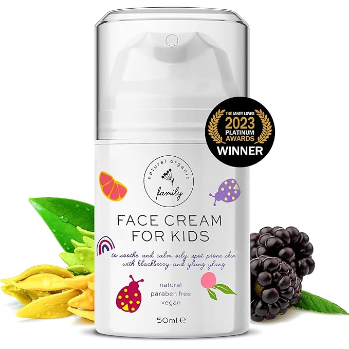 Gentle Face Cream Moisturizer for Kids and Preteens – Nourishing and Calming for All Skin Types – Natural Ingredients: Hyaluronic Acid and Vitamin E - Made in UK 50ml