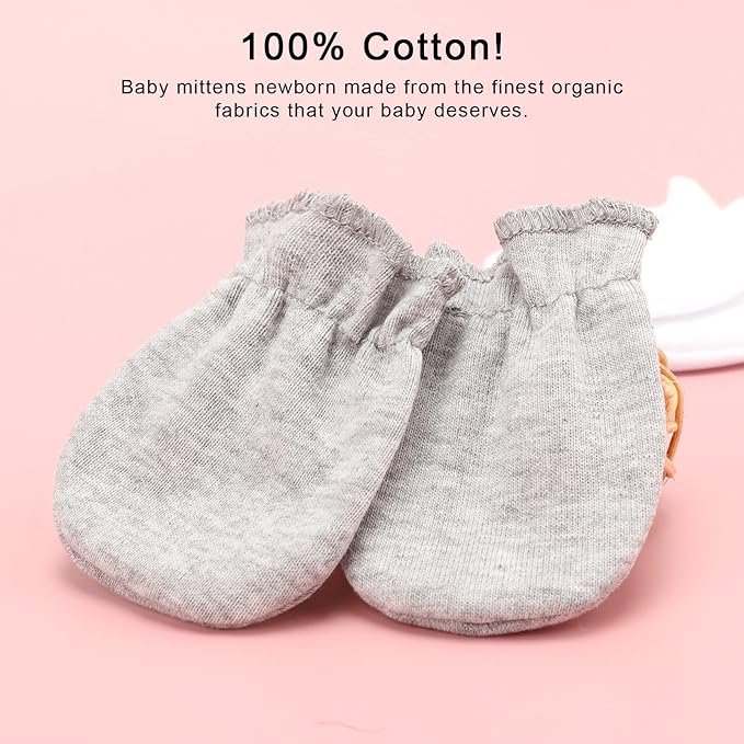 BQUBO Newborn Infant Toddler Mittens No Scratch Cotton Elastic Wrist Gloves Hypoallergenic for 0-6 Months Baby Boys Girls