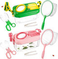 2 Set Bug Catcher for Kids- Educational Bug Catching Kit Including Butterfly Net, Insect Clip, Tweezer, Outdoor Toys for Kids Ages 3-10 (Pink & Green)