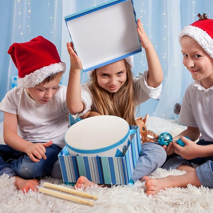 Kids Drum Set, 8 Inch Wooden Drum Toys with an Adjustable Strap, 2 Drumsticks, Educational Musical Sensory Percussion Musical Instrument Toy for Toddlers Kids Baby