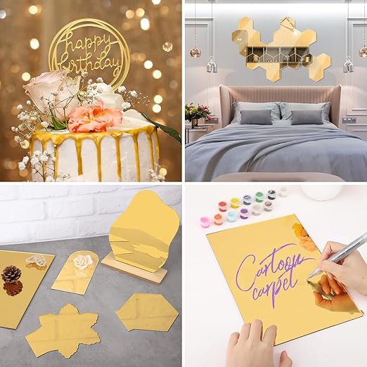 Enoin 8 x 12 Inch Gold Acrylic Sheet - Cut to Size Plexiglass Sheets 1/8 inch Thick, Small Wall Mirrors for Wall Decor DIY Craft Acrylic Sign