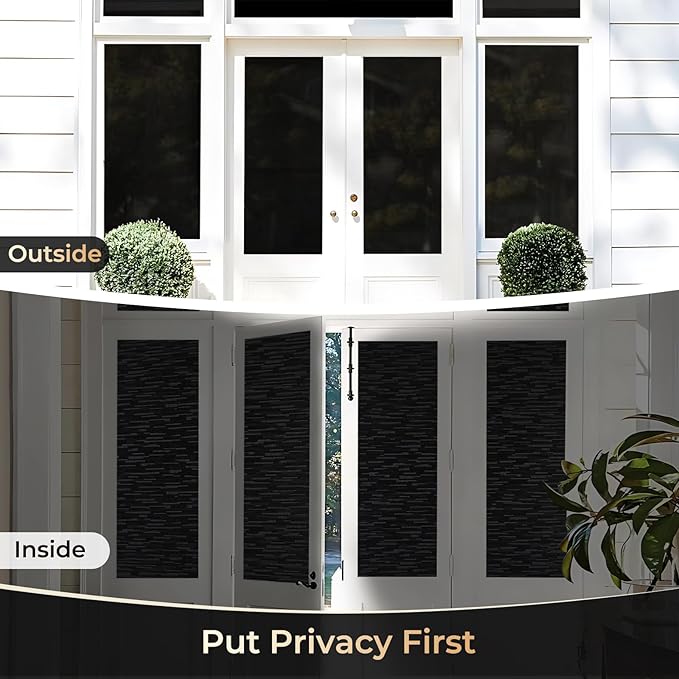 rabbitgoo Blackout Window Film, Sun Blocking Privacy Film for Room Darkening, Removable Black Out Vinyl Cover Tint for Home Day Sleep, Anti-UV Frosted Glass Clings, Black, 35.4 x 78.7 Inches