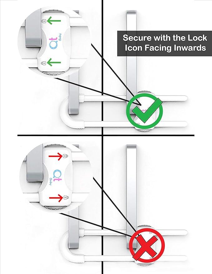 Baby Proofing Cabinet Locks | Adjustable U Shaped Baby Safety Latches for Drawers, Fridge, Closet |Modern Baby Proofing Cabinet Lock with Extra Secure Lock Buttons (Pack of 2, White)