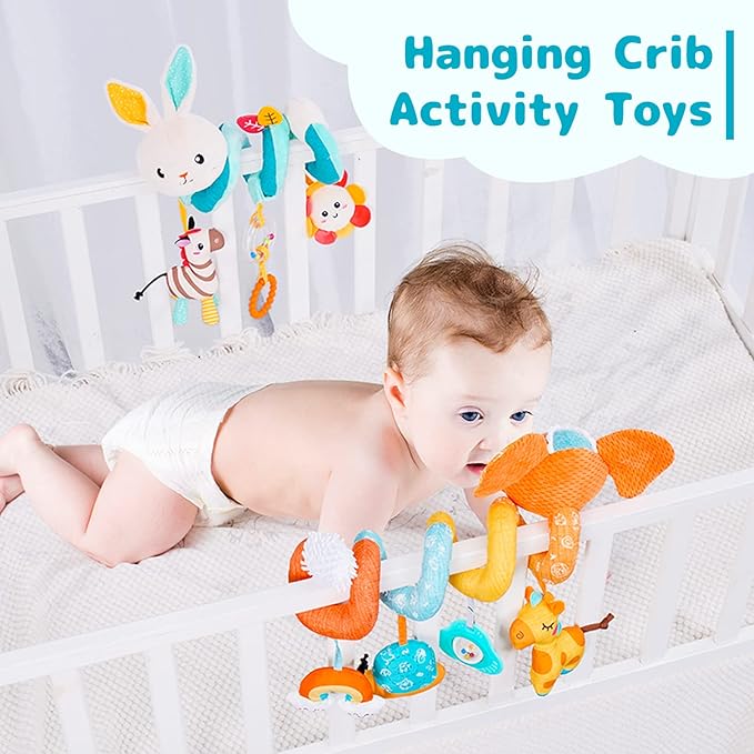 Koty Car Seat Toys, Infant Spiral Plush Toys, Baby Stroller Toys Hanging Crib Activity Toy for CarSeat Crib Bed Stroller, Rabbit Hanging Rattle Gifts for Babies 0-6 Months（Rabbit）