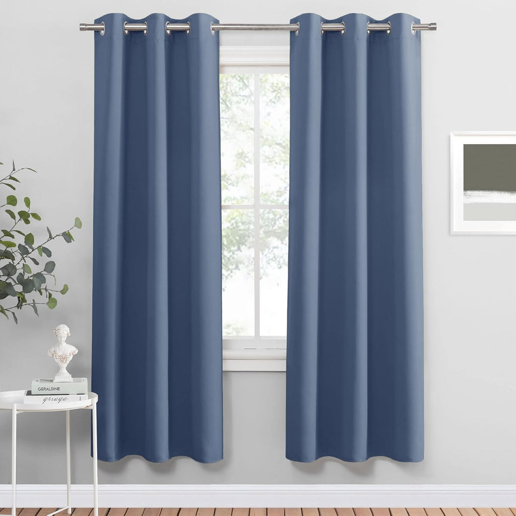 PONY DANCE Blackout Curtains for Bedroom 72 Inch Length 2 Panels Set, Privacy Thermal Insulated Room Darkening Grommet Drapes for Living Room Window, W34 x L72 Inch, Stone Blue