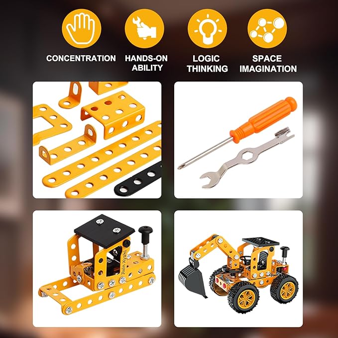 Sets Metal Assembly Toys Model Excavator Kits STEM Projects Model Car Kits to Build Jixin Xyzhi Birthday Gifts for Kids 8-16 Yellow