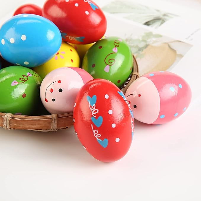12Pcs Wooden Egg Shakers Hand Musical Maracas Percussion Instruments