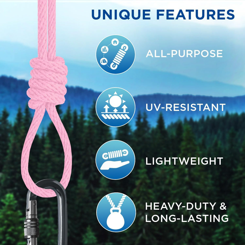 TECEUM Cotton Rope 3/16” (5 mm) – 50 FT – Strong All-Purpose Braided Rope – Natural Cotton – for Crafting, Сamping, Clothes Line, DIY, Indoor & Outdoor Use – Pink