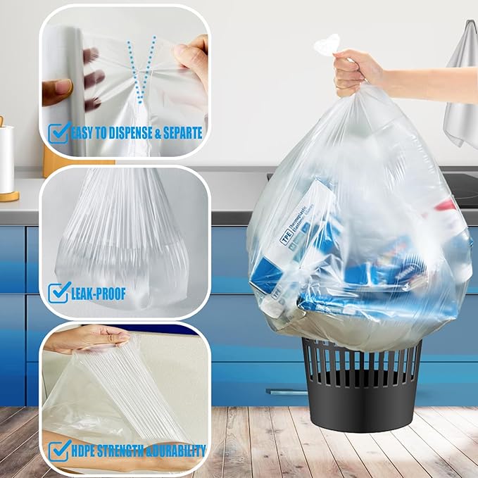 55-60 Gallon Trash Bags, 50 Count Bulk, Heavy Duty Clear Plastic Recycling Bags, Multi-purpose Garbage Bags for home Commercial, Outdoor, Construction, Industrial, Lawn, Leaf