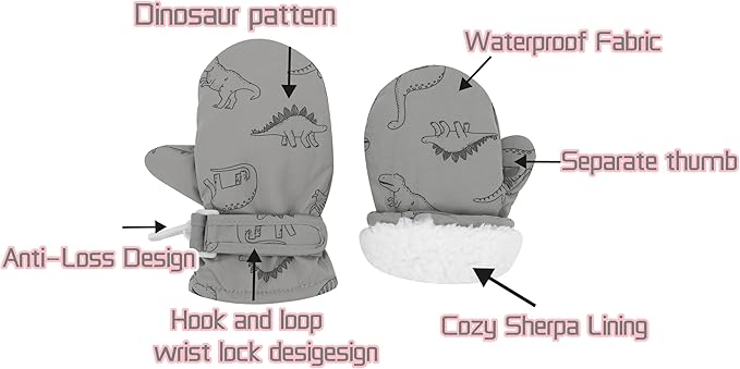 Toddler Gloves Kids Mittens Winter Warm Lined Fleece Gloves Waterproof Snow Baby Mitten for Boys Girls
