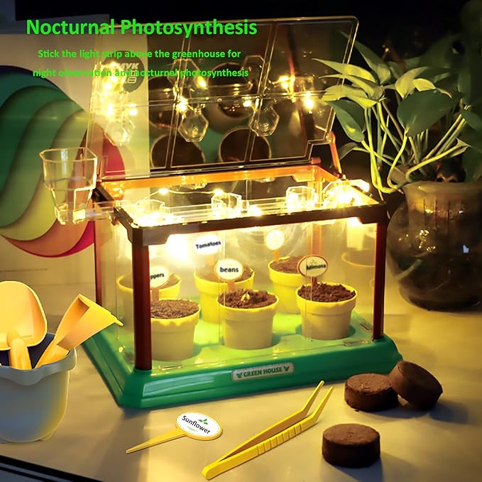 Kids Gardening Kit Greenhouse Growing Terrarium Kit Plant Growing Set Discovery Educational Gardening Gift for Boy & Girl