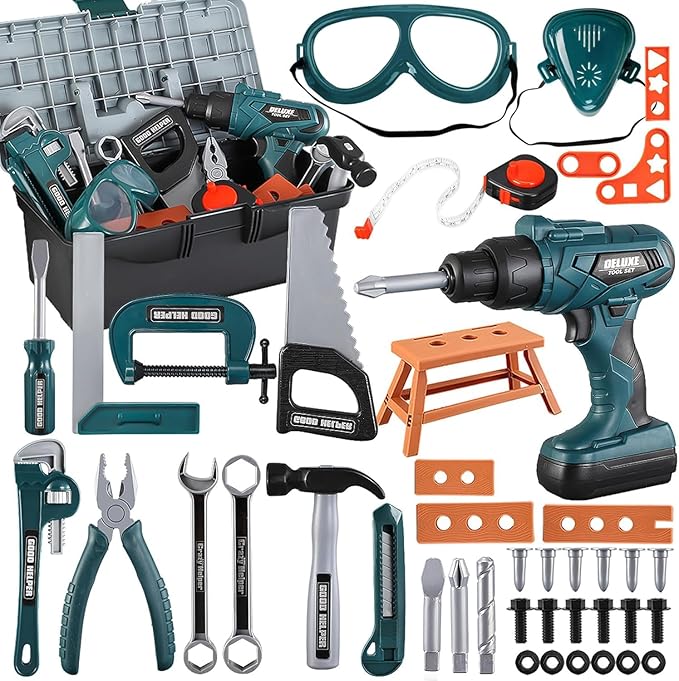 Kids Tool Box–Zealous 48 PCS Pretend Play Tools Toys for Toddler,Electric Drill Kids Tool Kit for Boys & Girls Ages 3-8 Years Old, Construction Tool Kit Playset for Boys