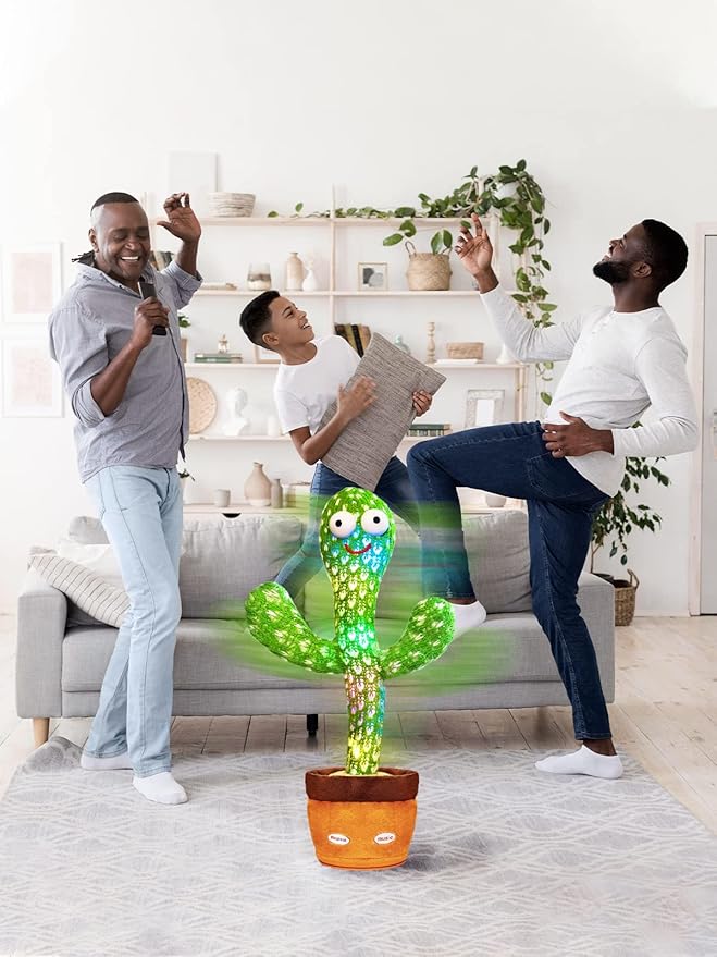 Talking Cactus Toy with LED 120 English Songs, Singing Cactus Dancing Musical Toy, Tummy Time Toys Baby Mimicking Repeats What You Say (Audio Recording & Retelling) Boys Girls Interactive Gift
