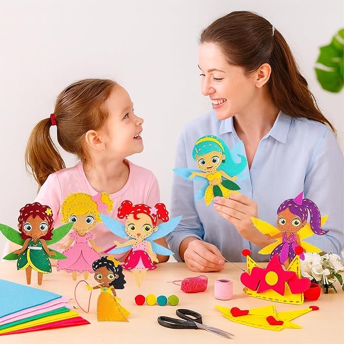 FYXGZZH Kids Beginner Sewing Kit – DIY Stuffed Craft Set with Pre-Cut Felt, Plastic Needle & Embroidery Thread, Educational Arts & Crafts for Boys & Girls Ages 6-12, Princess