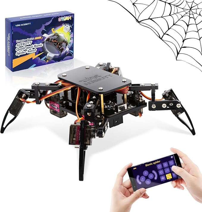 STEM Toys Programmable Bionic Spider Robot Kit, Science Kit for Kids Age 8-12, Teens DIY Robotics Building Toy, Walking Crawling, App Remote Control, Boys Gift Girls Adults Birthday