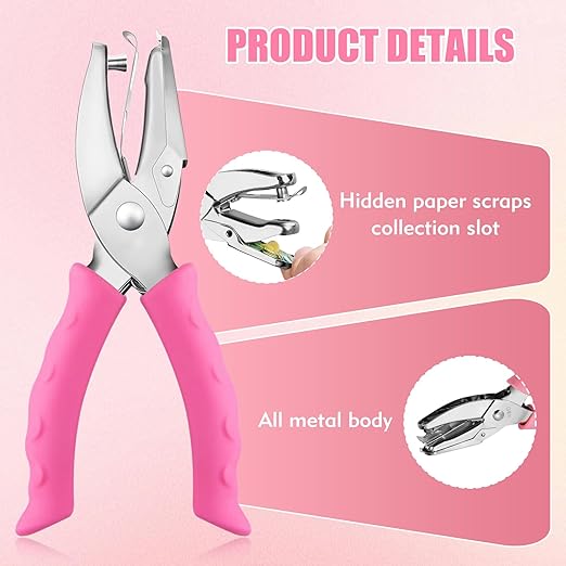 2 PCS Hole Punch, Diameter 1/4" and 1/8" Single Hole Punch, with Pink Soft Grip Hole Puncher Single, for Home, Office and Study, Suitable for Various Cardboard, Labels, and Scrapbooks