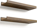 Floating Shelves for Wall, Wall Mounted Shelves Set of 2, Rustic Shelves with Lip, Display Picture Ledge Shelf for Wall Decor Living Room Bathroom Kitchen - Brown