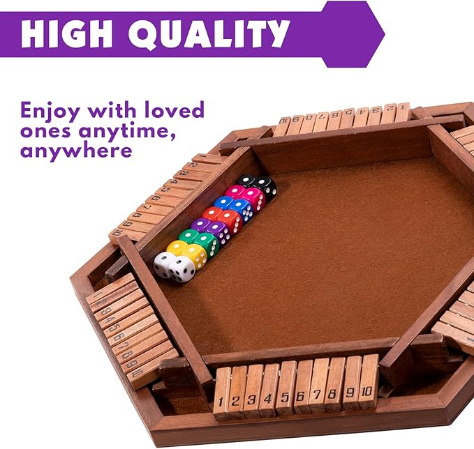 Shut The Box Premium Wooden Dice Game - Handcrafted Board Game 2-6 Players, Educational Math Learning Games for Kids Adults, Classic Pub Games Family Party Gift Set