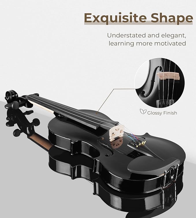 Vangoa 4/4 Full Size Beginner Violin Set, Acoustic Violin for Adults, Teens and Children over 11, Violin Beginner Set (with Hard Case, Rosin, Shoulder Rest, Bow, Spare Strings, Mutes and Black Set)