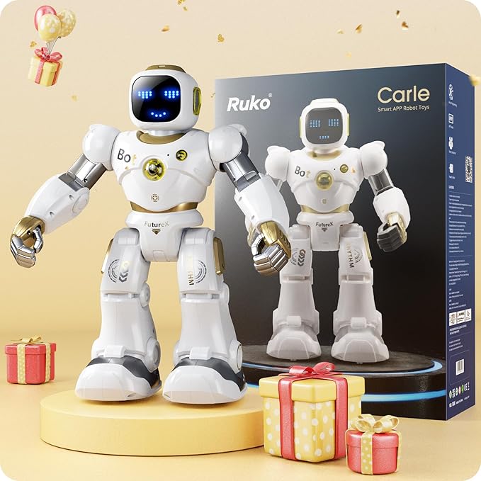 Ruko 1088 Smart Robot for Kids, Large Programmable Interactive STEM RC Robot, Voice Control and App Control, Gifts for Boys and Girls 4 5 6 7 8 9, Gold