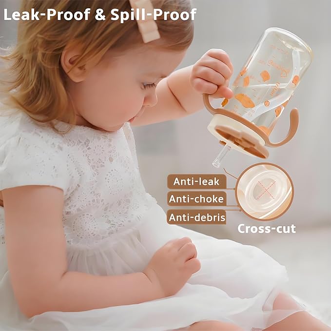 Evorie Tritan Spill Proof Toddler Straw Sippy Cup, 10 oz for Baby and Toddlers 1-3 Years Old, No Spill Straw Water Bottle with Removable Handles, Ideal for School, BPA-Free, Under the Sea
