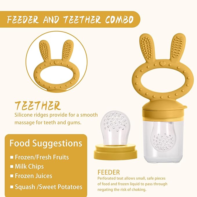 WAJIAYON Baby Breastmilk Popsicle Molds & Baby Fruit Feeder (2 Pack), Baby Food Freezer Tray Storage Containers, Silicone Teething Pacifier Feeder and Teether for Babies,Baby Feeder - Yellow