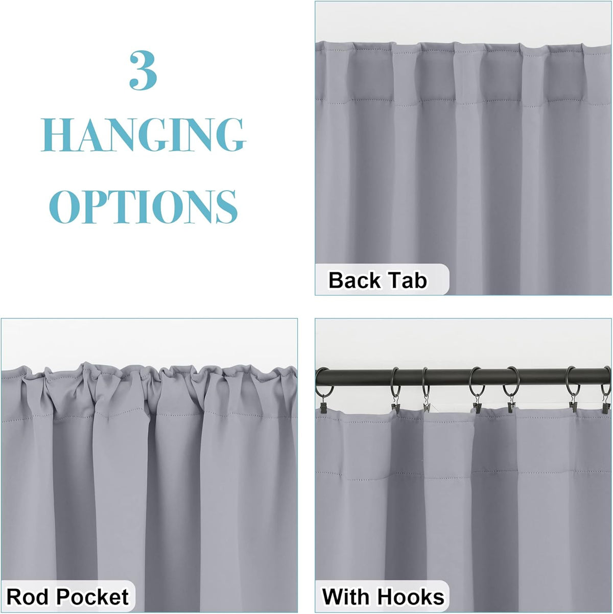 RYB HOME Blackout Curtains for Bedroom - Small Window Treatment Panels Full Privacy Thermal Insultaed Solar Drapes for Bathroom Dining Basement, Wide 42 x Long 45, Silver Grey, 2 Pcs