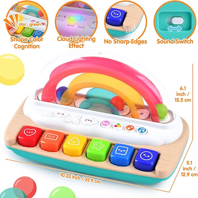 PLAY Baby Musical Toys - Rainbow Baby Piano Music & Sound Light Up Musical Toys for Toddlers 1-3, Multifunctional Baby Pop Up Toy Cause and Effect for Toddlers Age 1+ and Up Girls