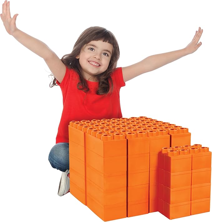 Big Blocks for Kids Ages 4-8 — Indoor & Outdoor Blocks Kids Games — Orange Large Building Blocks - 48 pc