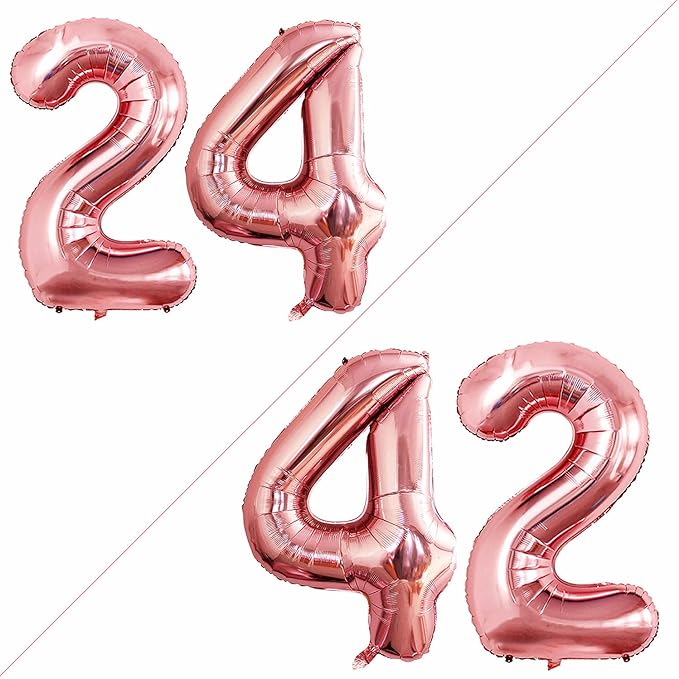 GOER Number 24 Balloons for 24th Birthday Party Decorations,42 Inch Jumbo Foil Helium 42 Balloons for 42nd Birthday Party Decoration (Rose Gold)
