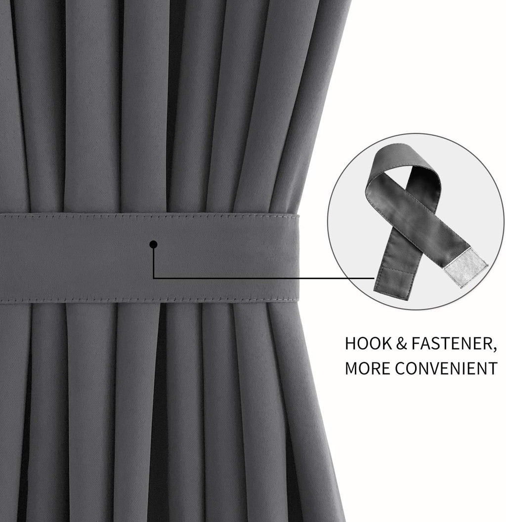 DWCN French Door Curtains – Rod Pocket Thermal Blackout Curtain for Doors with Glass Window, Kitchen and Patio Doors for Privacy, 25 X 72 Inches Long, 1 Curtain Panel with Tieback, Dark Grey