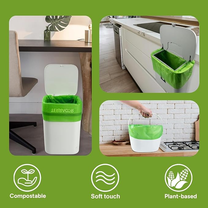 1.3 to 1.6 Gallon Compostable Trash Bags, 35 Count Green Compost Bags for Countertop Bin, Food Waste, Dispenser Packs Organic Biodegradable Bags BPI Certified Meet ASTM D6400 Standard
