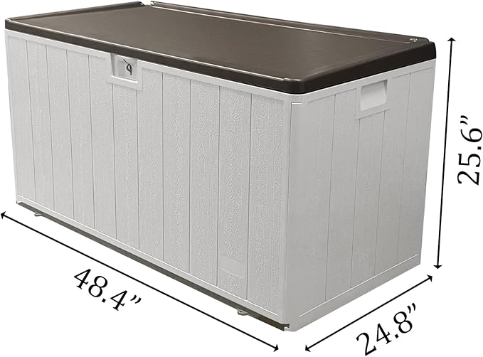 110 Gallon Pro Outdoor Storage Box Waterproof Lockable Deck Box Large, Patio Storage Bin for Pool Accessories Cushion Furniture, Garden Tools, UV-Resistant Outside Delivery, Grayish Brown
