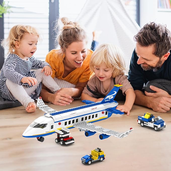 516 Pcs City Passenger Airplane Building Set, 6 IN1 Plane Building Blocks Toys, STEM Aircraft Bricks with Shuttle Bus, Baggage Truck,Airplanes Model Toys Gifts for Adults Boys Girls Age 6-12+