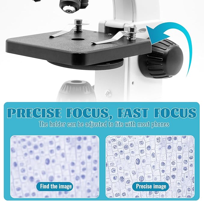 Microscope for Kids Starter Adults 64X-1280X Metal Monocular Microscope for Students School Home Education LED Lights Phone Holder Microscope Kit