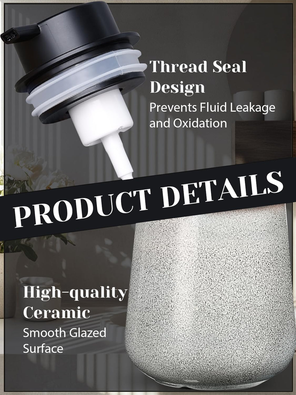 INGOFIN Ceramic Foaming Soap Dispenser -12oz Foam Hand Soap Dispenser Bathroom, Modern Refillable Dish Wash Soap Bottle for Kitchen with Large Pump,Kiln-Glazed