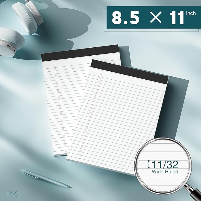 3 Pack Legal Pads 8.5 x 11 inch Notepad, 30 Sheets per Note Pads Wide Ruled Legal Pads, Pads of Paper Writing Pad - Ideal for Office, School or Home Use