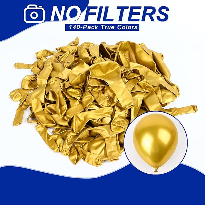 140pcs Metallic Gold Round Balloons Different Sizes 18 12 10 5 Inch Latex Balloons for Arch Decoration Party Balloon Kit for Graduation Birthday Party Wedding Balloon Baby Shower Decoration