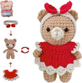LoopMap Crochet Kit for Beginners - DIY Amigurumi Bear with Removable Dress & Accessories - Step-by-Step Video Tutorials, Extra Yarn, Crochet Tools, Handmade Gift for Kids & Adults (Bear K01, red)