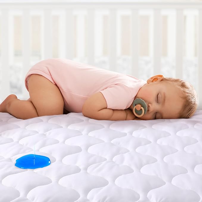 Yoofoss Waterproof Crib Mattress Protector, Quilted Infant Mattress Pad Cover Soft and Breathable, Machine Washable Toddler Mattress Protector for Standard Baby Crib Size 52''x28''