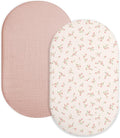 Bassinet Sheet for Baby Boy and Girl 2 Pack, Fitted Sheets for Rectangle, Oval, Hourglass Bassinet Mattress, Muslin Moses Basket Sheets with Neutral Style (Rosy)