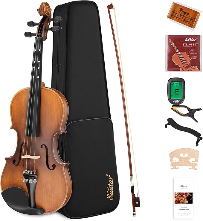 Eastar 1/4 Violin Set Fiddle for Beginners with Hard Case, Rosin, Shoulder Rest, Bow, and Extra Strings (Imprinted Finger Guide on Fingerboard), EVA-3